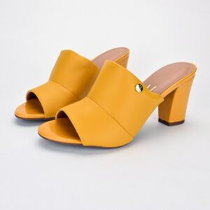 Capa 3 Sandalias Mule de Tacón Alto Mostaza para Mujer