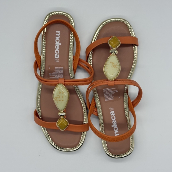moleca Sandalias Rasteiras Moleca 5435.560 Naranja con Pedrería y Ribete Dorado
