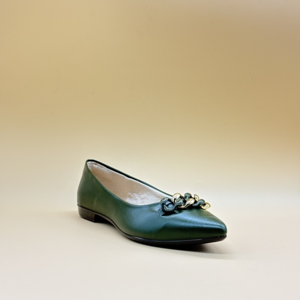 Ballerinas Light Gel 574.5890 Verde Esmeralda Bico Fino con Cadena Dorada