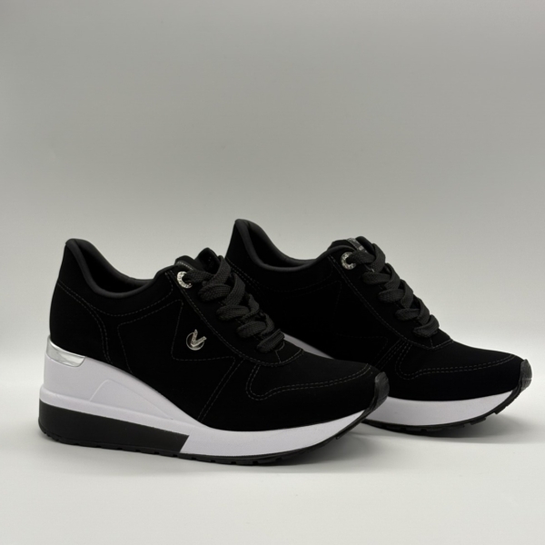 via marte Zapatillas mujer Via Marte 046-020-01 Anabela Negras con Cuña y Detalles Plata