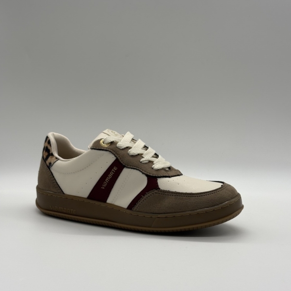 via marte Zapatillas Urbanas mujer Via Marte 362-008-01 en Tono Crema y Marrón con Detalle Animal Print
