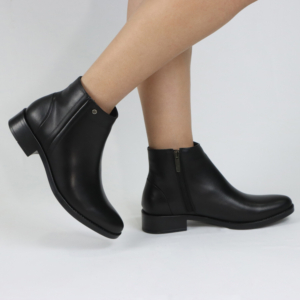 Botines de Cuero Bruno Ferrini GA11906P01 – Negro Absoluto con Costuras Estilizadas y Taco Bajo Confort