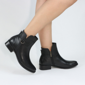 Botines de Cuero Bruno Ferrini GA22302N01 – Negro Absoluto con Textura Mini-Grabada y Cierre Confort