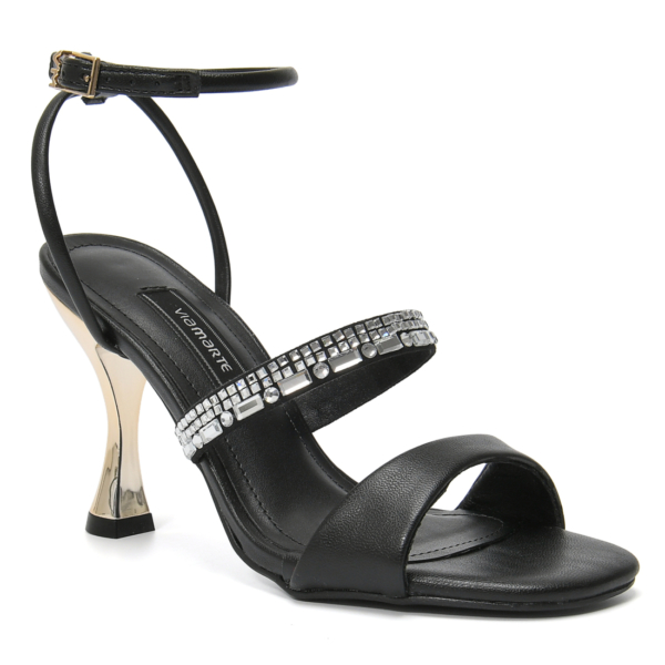 Via Marte 149-033-04 Sandalia Femenina de Fiesta Taco 9 – Negro con brillos