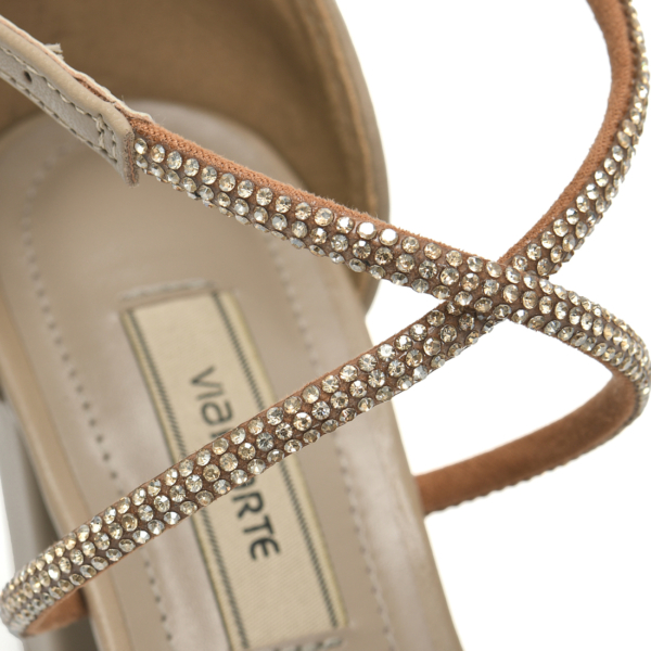 Via Marte 028-020-01 Stiletto Femenino Fiesta Taco 7 – Beige con brillos