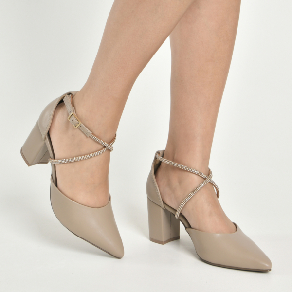 Via Marte 028-020-01 Stiletto Femenino Fiesta Taco 7 – Beige con brillos
